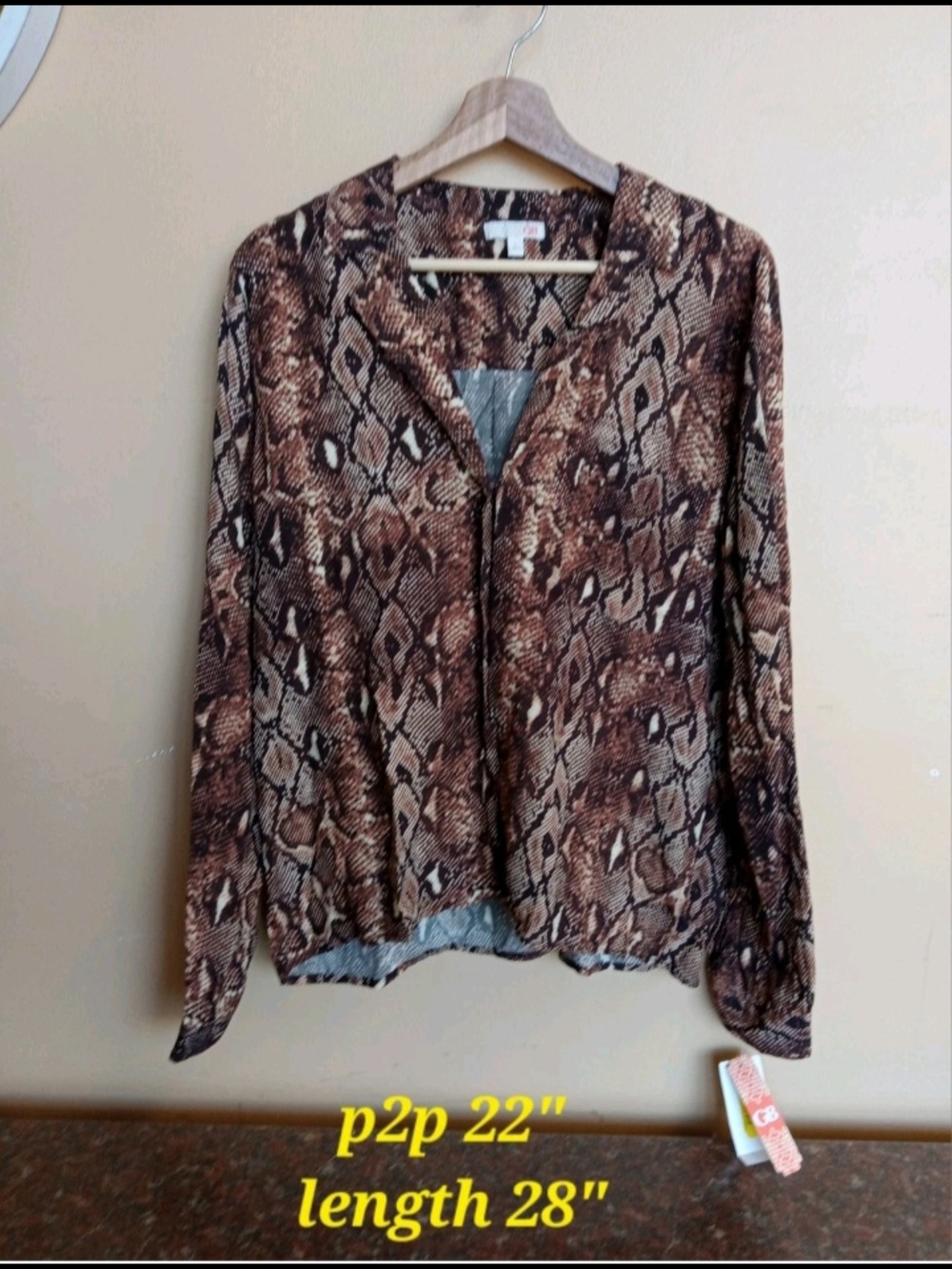 Gianni Bini Brown Snake Print Button-Down Blouse